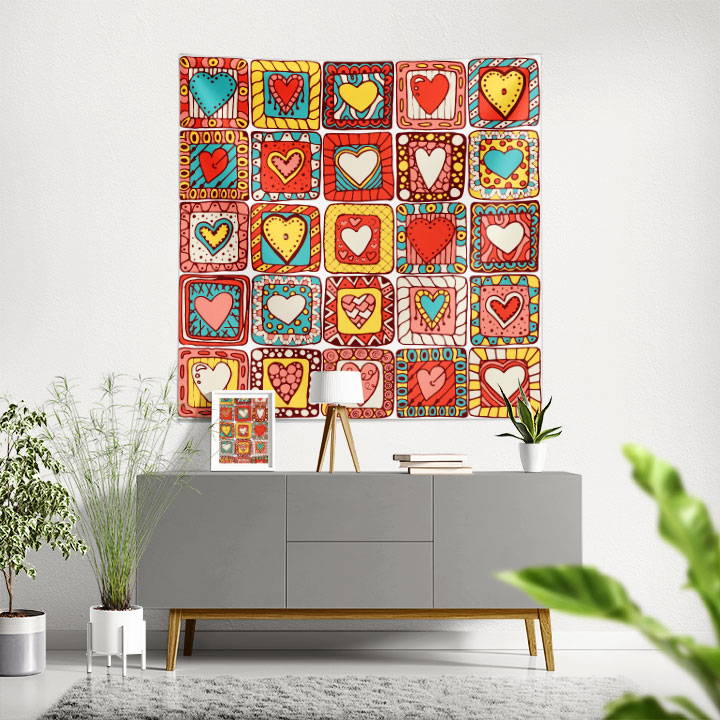 Pop Art Kalp Desenli Duvar Örtüsü 4534