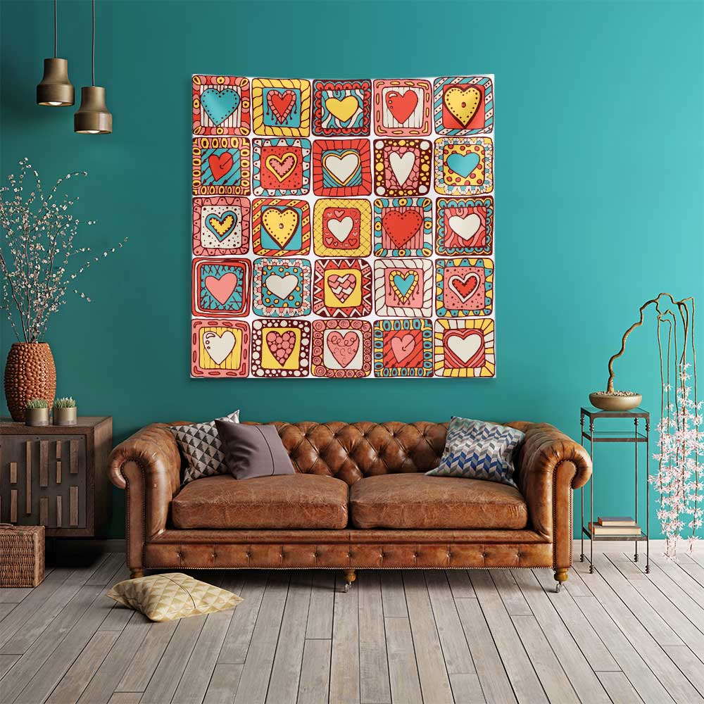 Pop Art Kalp Desenli Duvar Örtüsü 4534