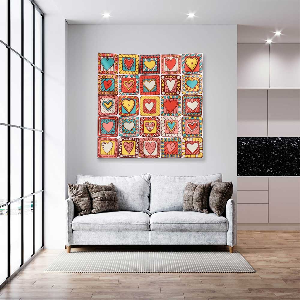Pop Art Kalp Desenli Duvar Örtüsü 4534