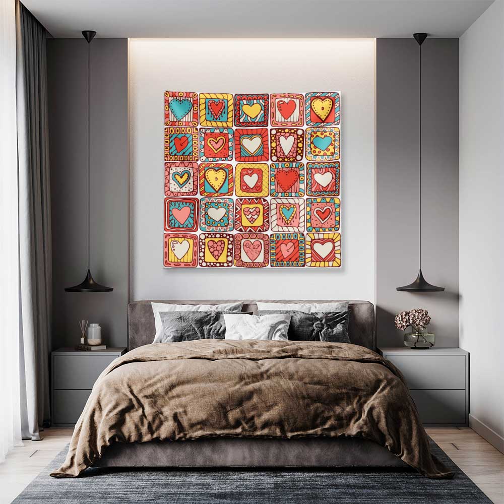 Pop Art Kalp Desenli Duvar Örtüsü 4534