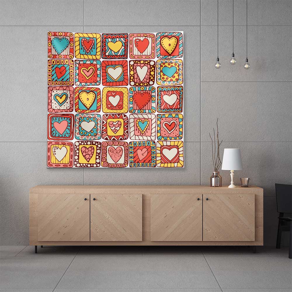 Pop Art Kalp Desenli Duvar Örtüsü 4534