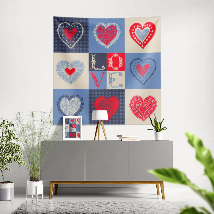 Patchwork Kalp Desenli Romantik Dekoratif Duvar Örtüsü 4537