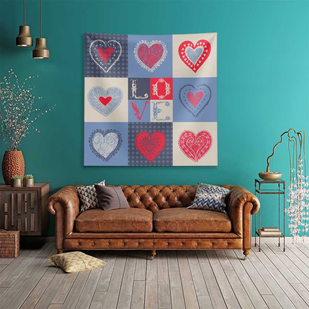Patchwork Kalp Desenli Romantik Dekoratif Duvar Örtüsü 4537