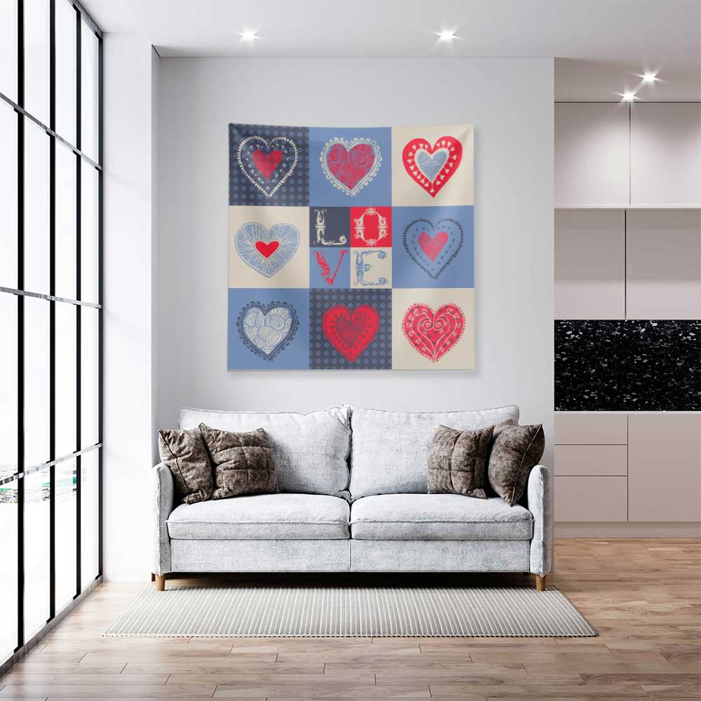 Patchwork Kalp Desenli Romantik Dekoratif Duvar Örtüsü 4537