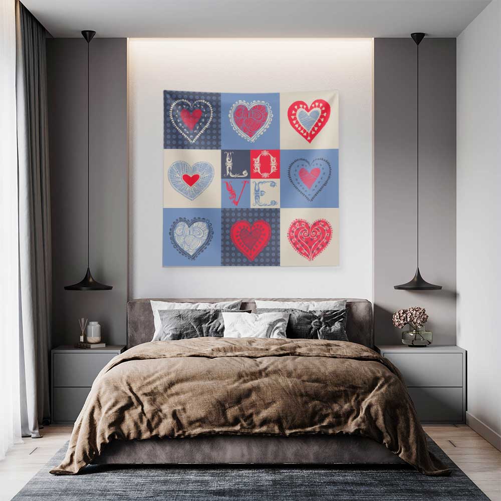 Patchwork Kalp Desenli Romantik Dekoratif Duvar Örtüsü 4537