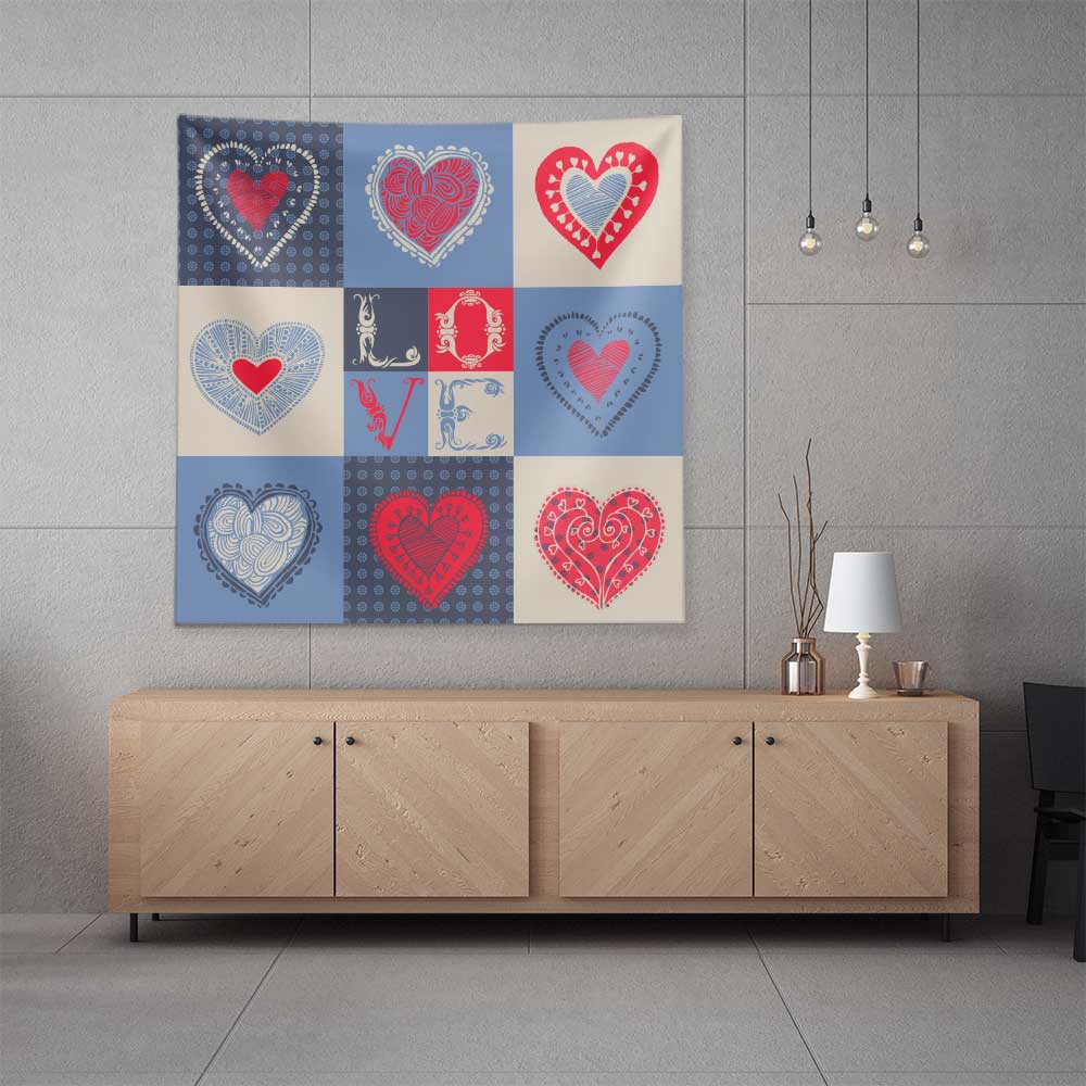 Patchwork Kalp Desenli Romantik Dekoratif Duvar Örtüsü 4537