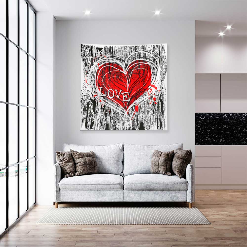 Modern Grafiti Kalp Tasarımlı Romantik Duvar Örtüsü 4538