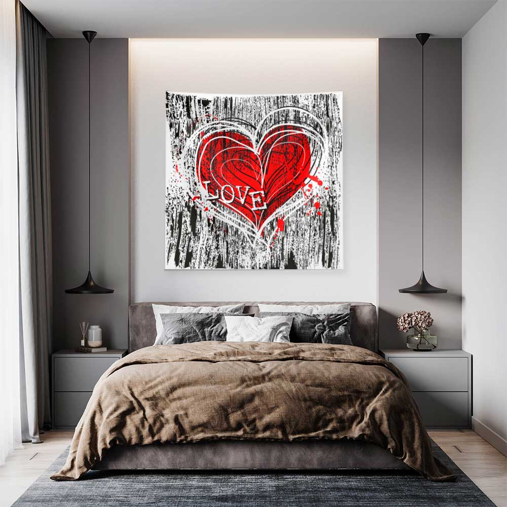 Modern Grafiti Kalp Tasarımlı Romantik Duvar Örtüsü 4538