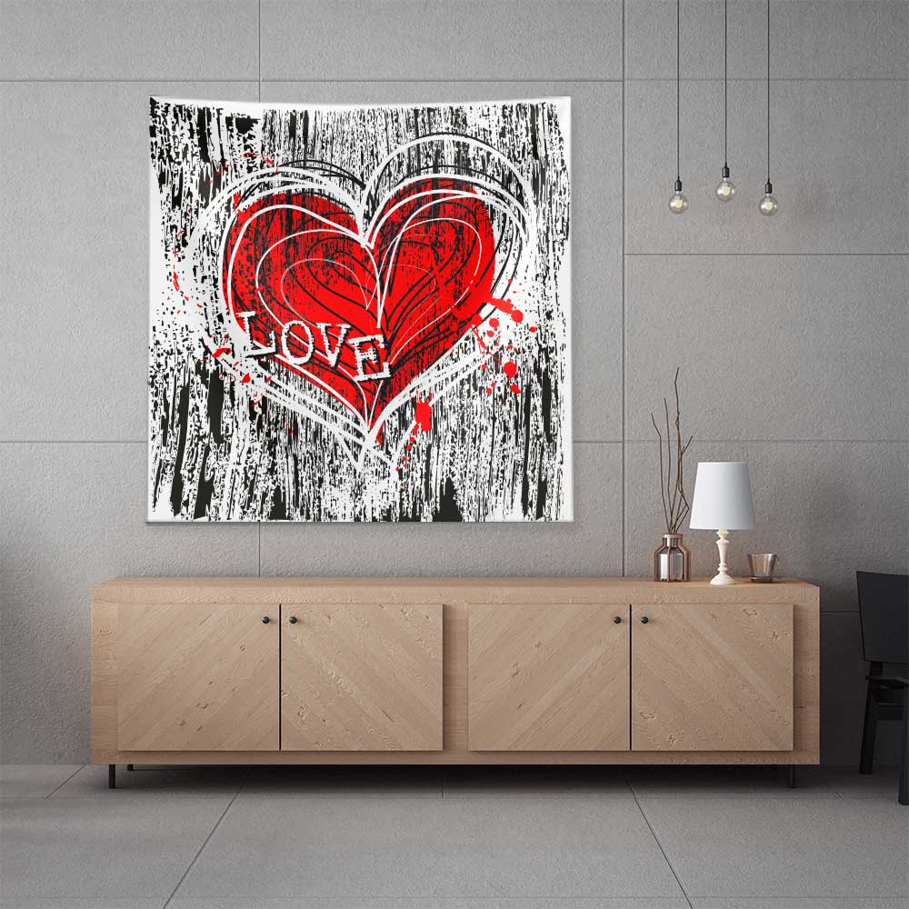 Modern Grafiti Kalp Tasarımlı Romantik Duvar Örtüsü 4538