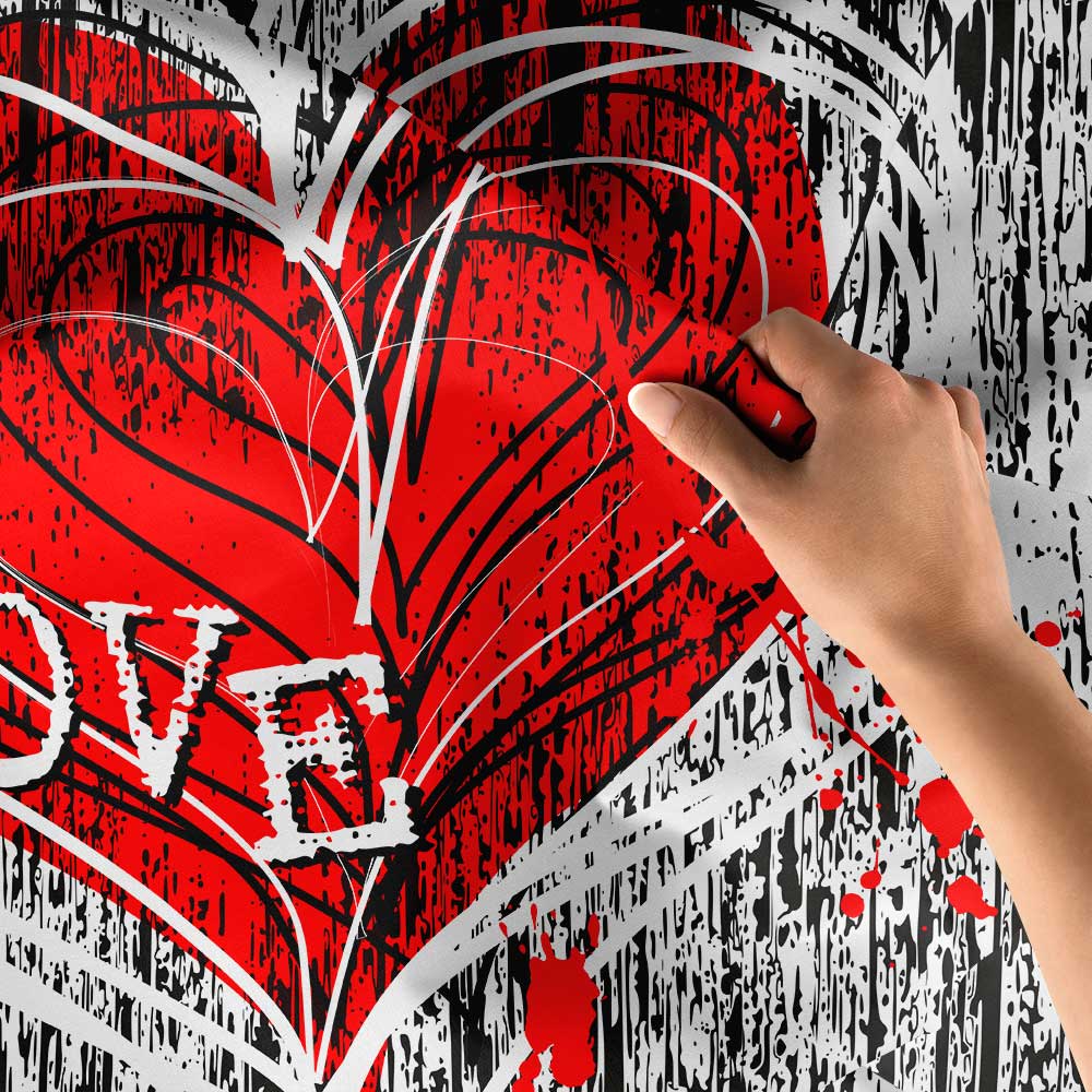 Modern Grafiti Kalp Tasarımlı Romantik Duvar Örtüsü 4538