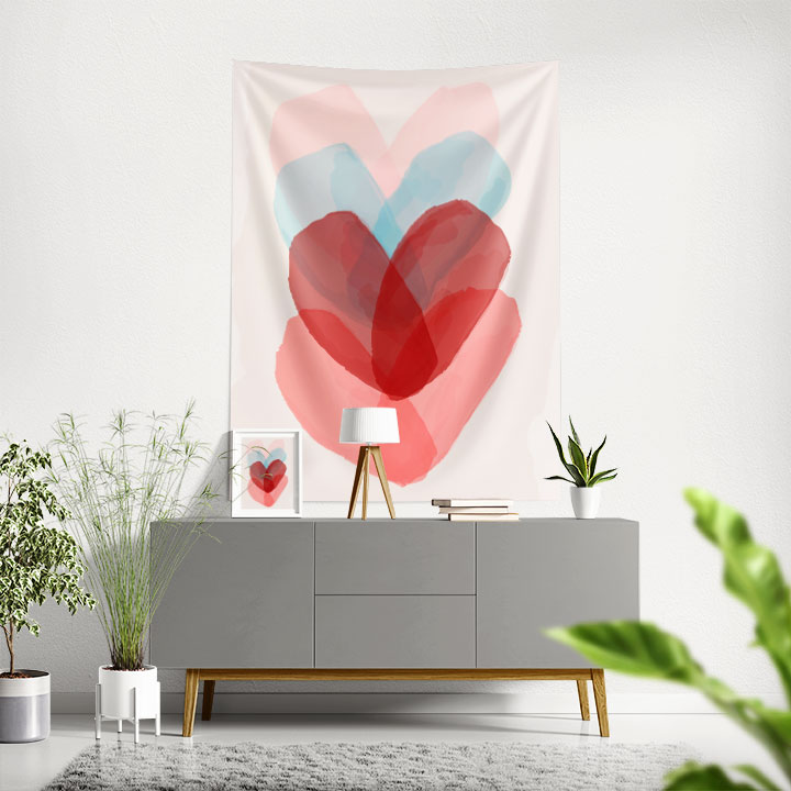 Soyut Kalp Tasarımlı Modern Romantik Duvar Örtüsü 4540