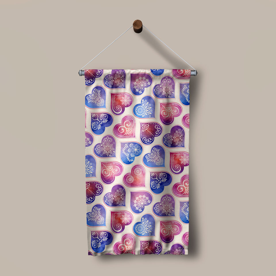 Pastel Kalp Desenli Romantik Duvar Flaması 4551