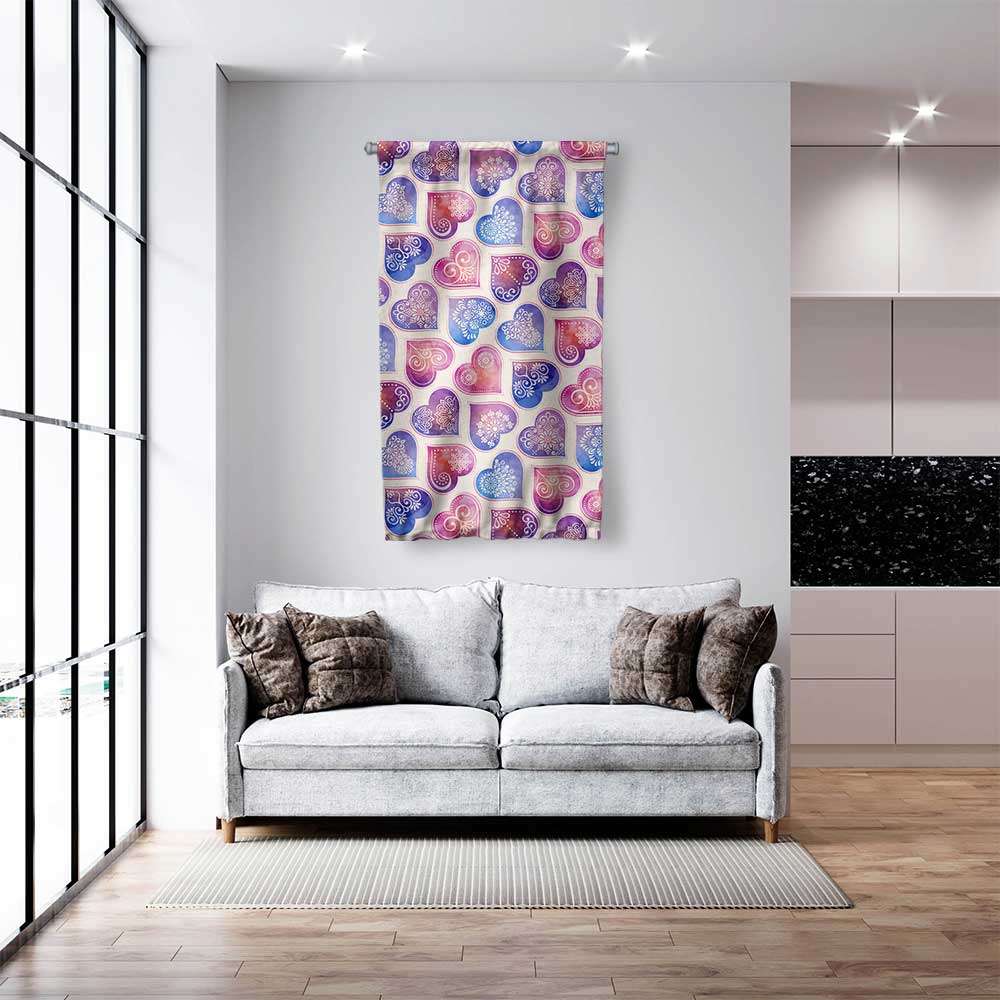 Pastel Kalp Desenli Romantik Duvar Flaması 4551