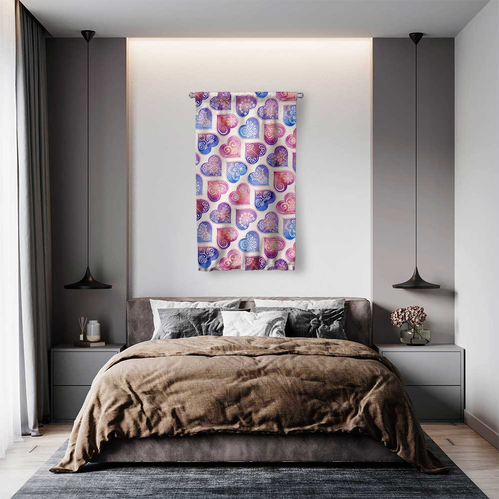 Pastel Kalp Desenli Romantik Duvar Flaması 4551