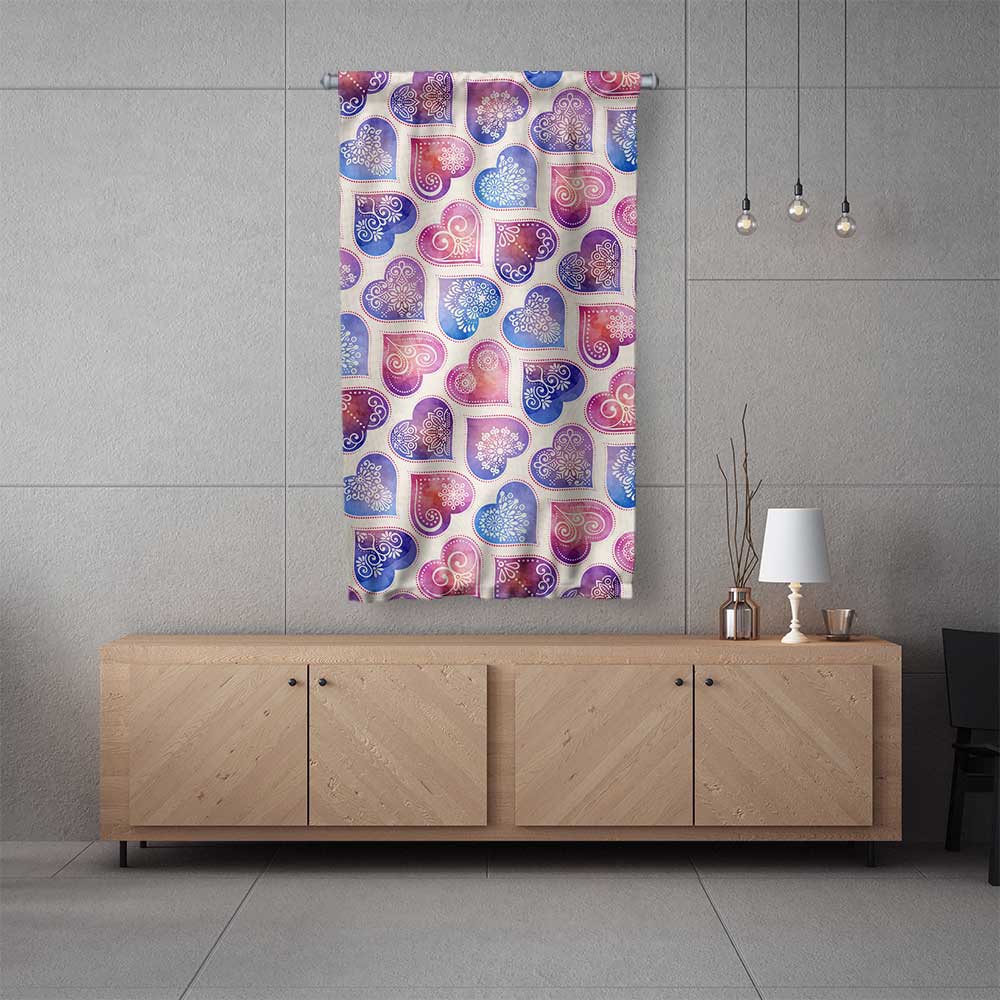 Pastel Kalp Desenli Romantik Duvar Flaması 4551