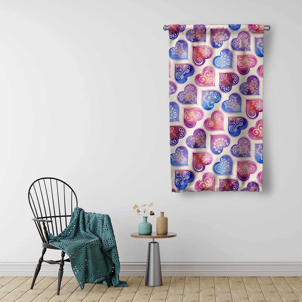 Pastel Kalp Desenli Romantik Duvar Flaması 4551