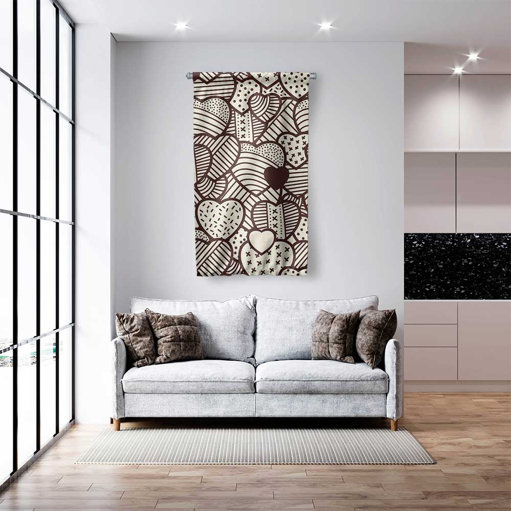 Minimal Çizim Kalp Desenli Romantik Duvar Flaması 4552