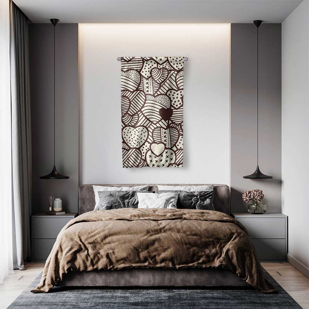 Minimal Çizim Kalp Desenli Romantik Duvar Flaması 4552