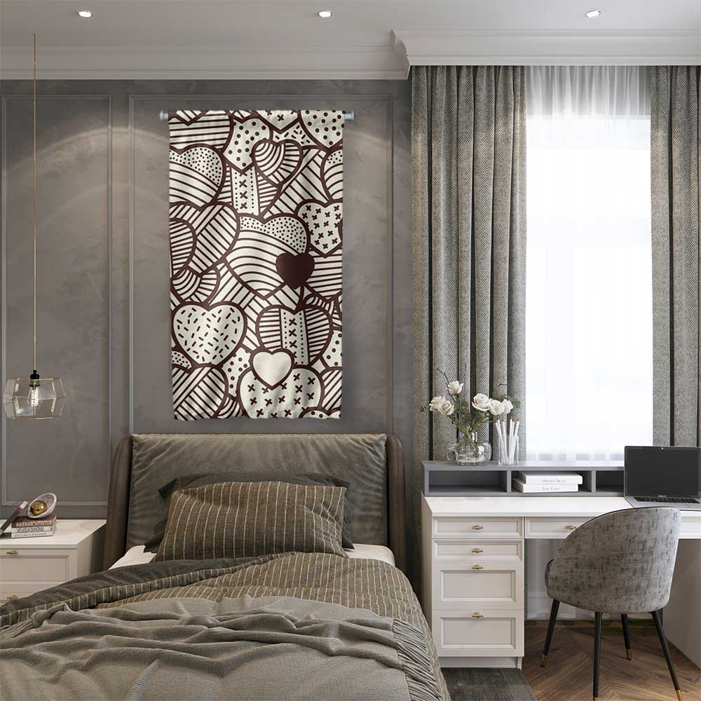 Minimal Çizim Kalp Desenli Romantik Duvar Flaması 4552