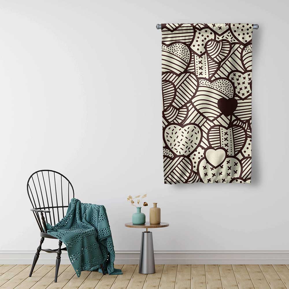 Minimal Çizim Kalp Desenli Romantik Duvar Flaması 4552