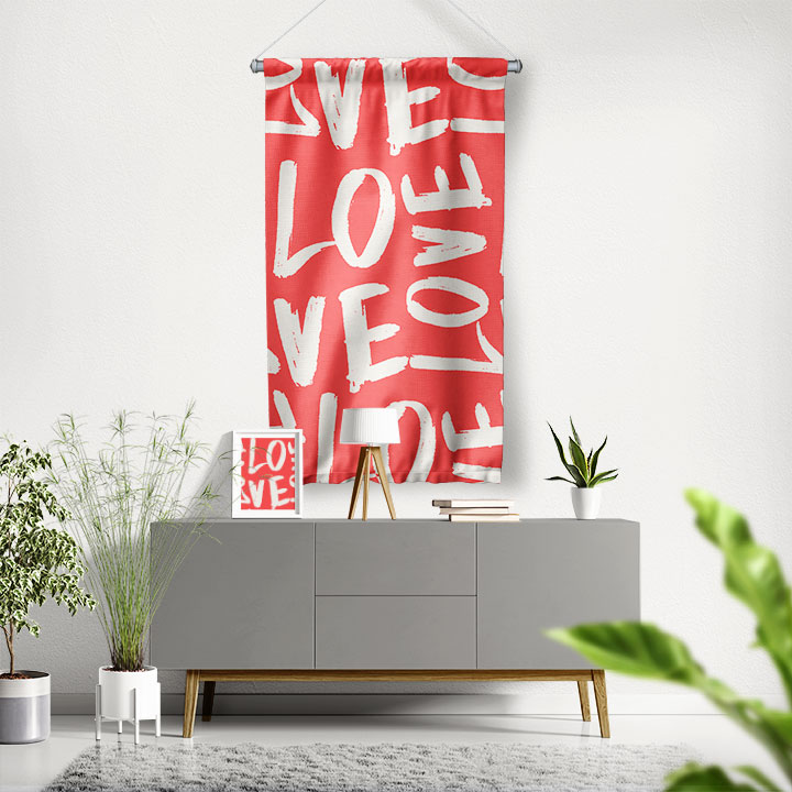 Modern LOVE Tipografi Desenli Romantik Duvar Flaması 4555