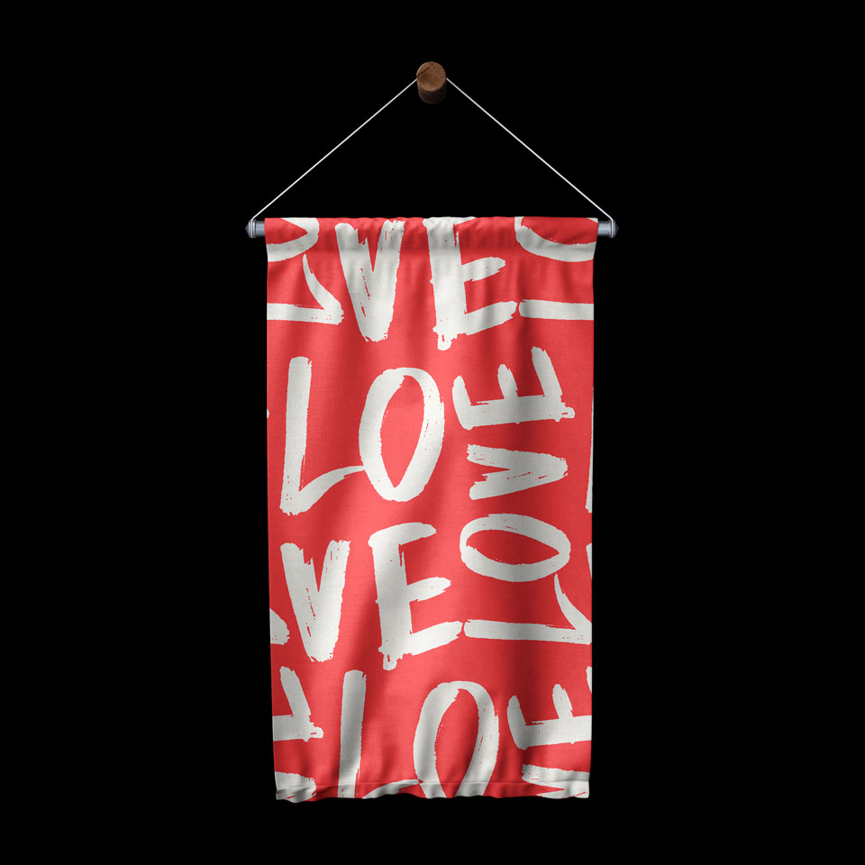 Modern LOVE Tipografi Desenli Romantik Duvar Flaması 4555