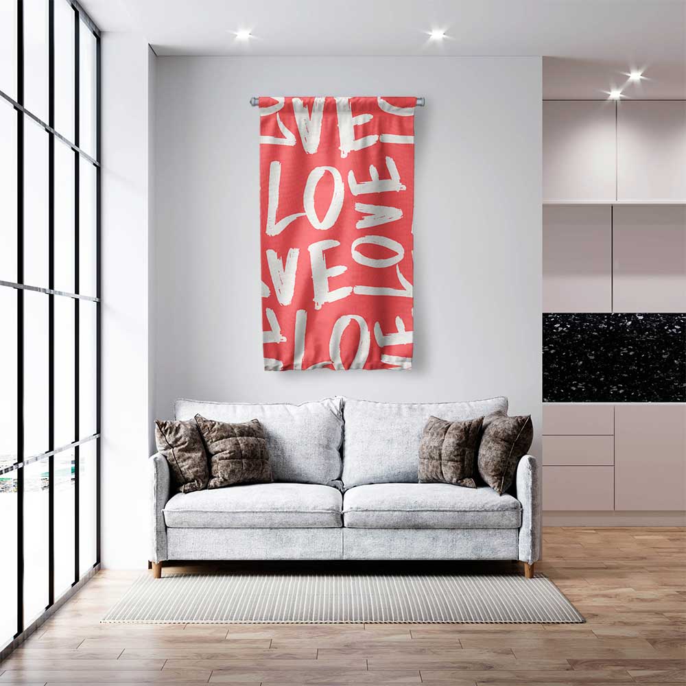 Modern LOVE Tipografi Desenli Romantik Duvar Flaması 4555