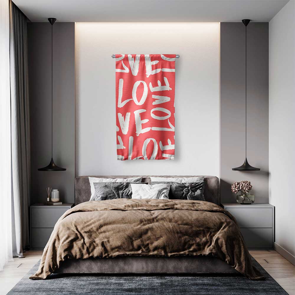 Modern LOVE Tipografi Desenli Romantik Duvar Flaması 4555