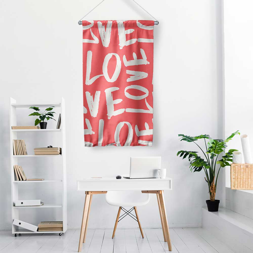 Modern LOVE Tipografi Desenli Romantik Duvar Flaması 4555