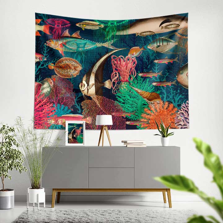 Renkli Mercan Resifi ve Balıklar Su Altı Manzaralı Duvar Örtüsü 4637