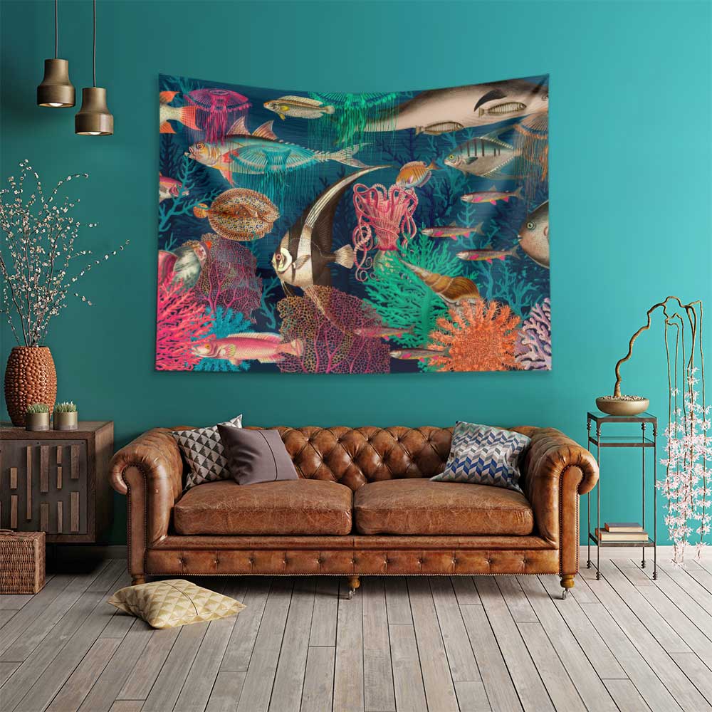 Renkli Mercan Resifi ve Balıklar Su Altı Manzaralı Duvar Örtüsü 4637