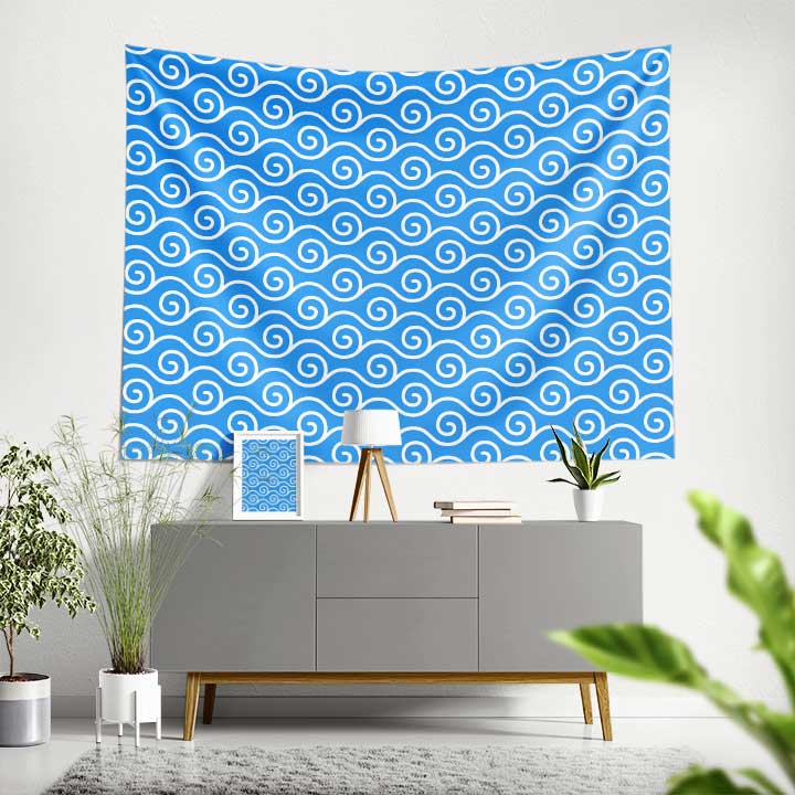 Spiral Dalga Desenli Mavi Deniz Temalı Duvar Örtüsü 4642