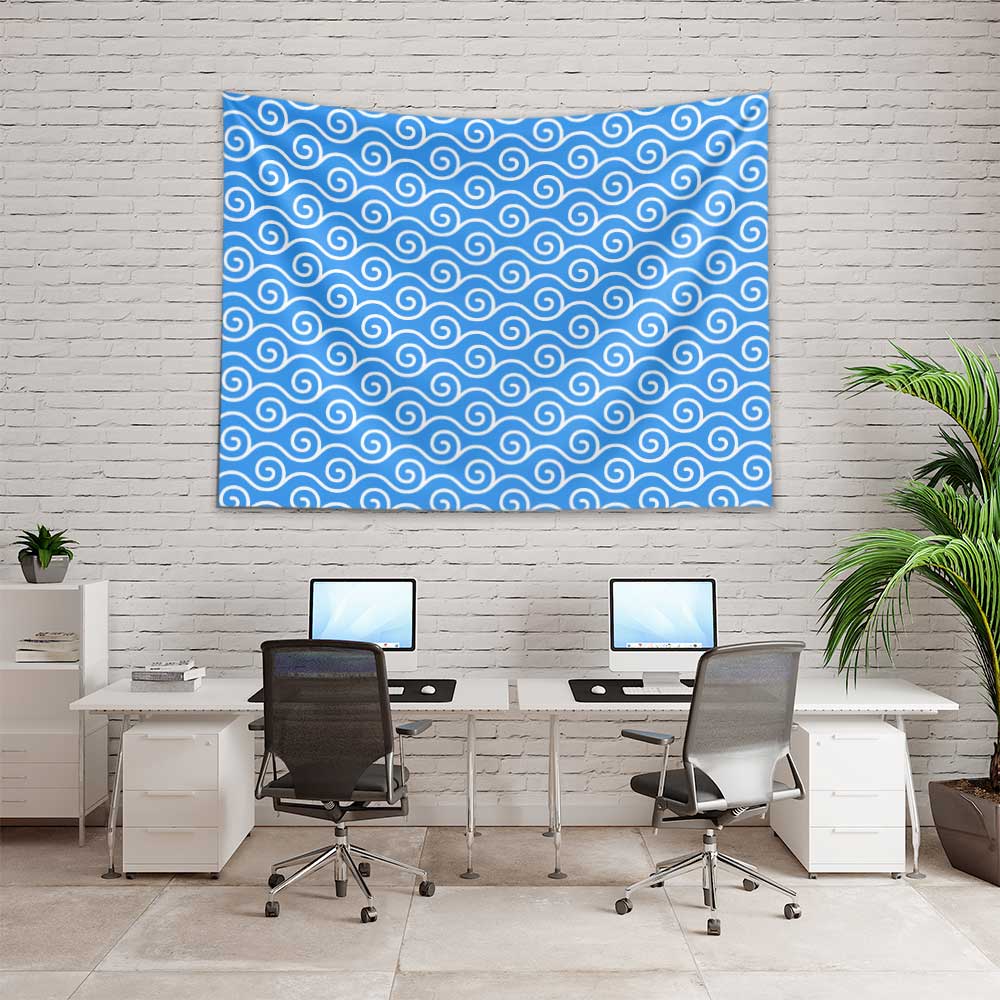 Spiral Dalga Desenli Mavi Deniz Temalı Duvar Örtüsü 4642