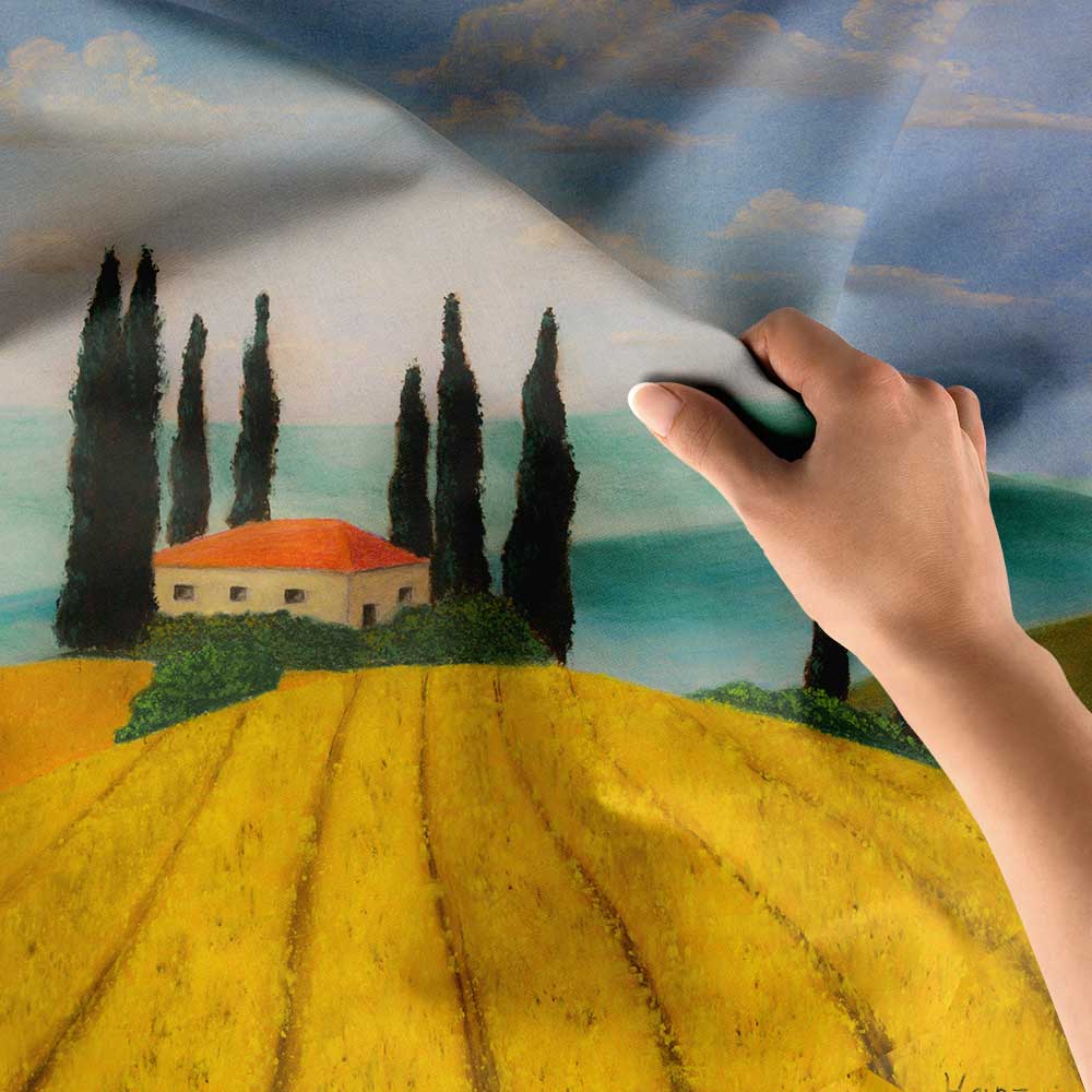 Altın Tarlalar ve Selvi Ağaçları Kır Manzarası Duvar Örtüsü Kumaş Baskı 4731