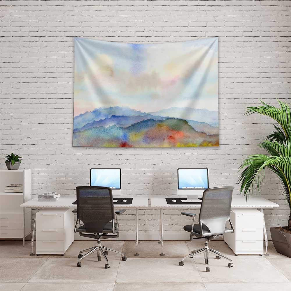 Suluboya Dağ Manzarası Minimal Duvar Örtüsü Kumaş Baskı 4733