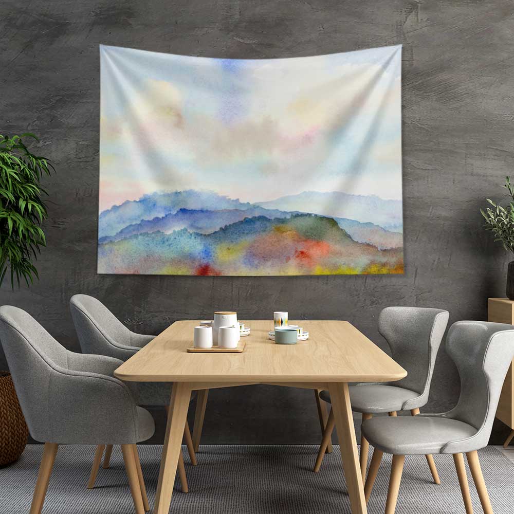 Suluboya Dağ Manzarası Minimal Duvar Örtüsü Kumaş Baskı 4733