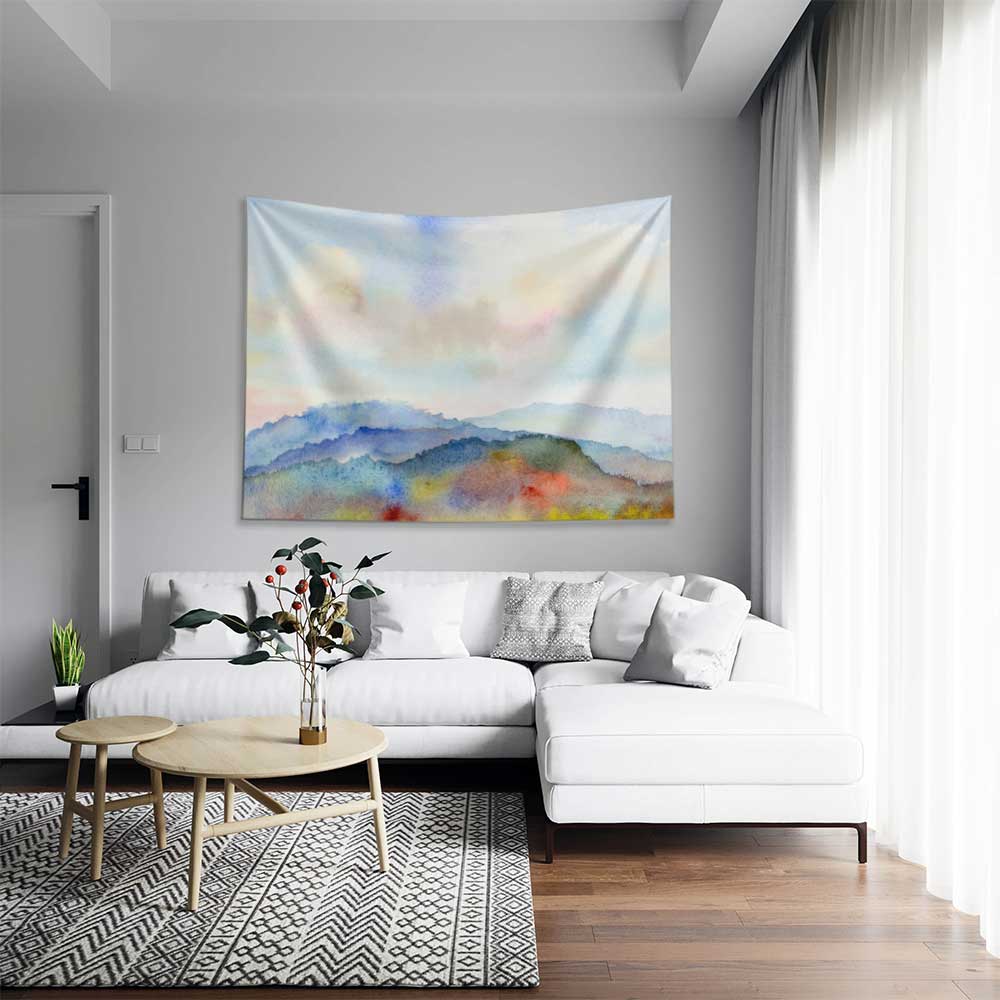 Suluboya Dağ Manzarası Minimal Duvar Örtüsü Kumaş Baskı 4733