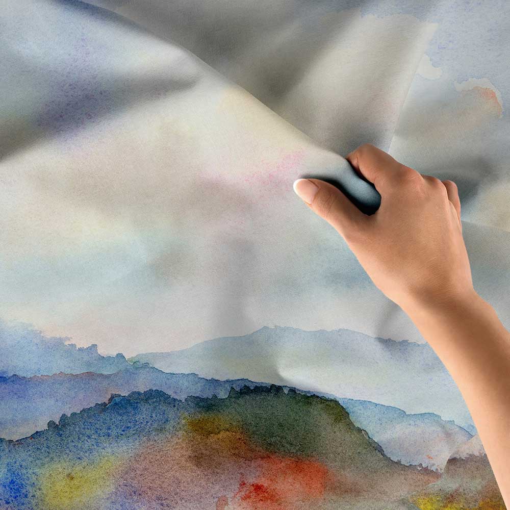 Suluboya Dağ Manzarası Minimal Duvar Örtüsü Kumaş Baskı 4733