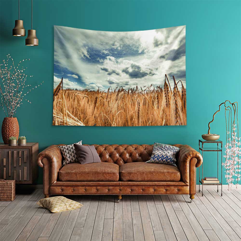 duvar-ortusu-4734-01 Altın Buğday Tarlası ve Gökyüzü Kır Manzarası Duvar Örtüsü Kumaş Baskı 4734