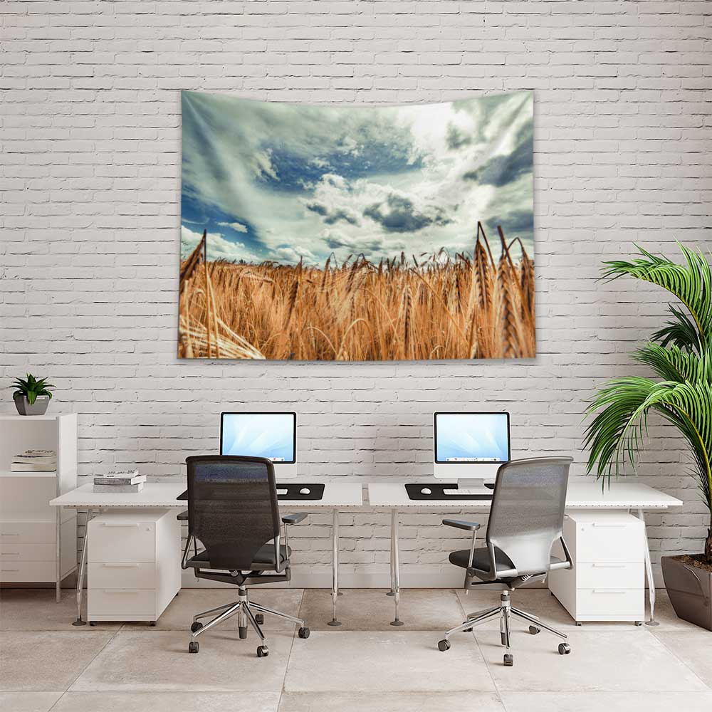 duvar-ortusu-4734-02 Altın Buğday Tarlası ve Gökyüzü Kır Manzarası Duvar Örtüsü Kumaş Baskı 4734