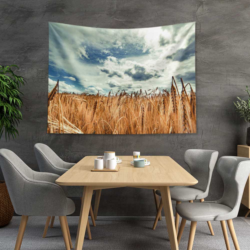 duvar-ortusu-4734-03 Altın Buğday Tarlası ve Gökyüzü Kır Manzarası Duvar Örtüsü Kumaş Baskı 4734