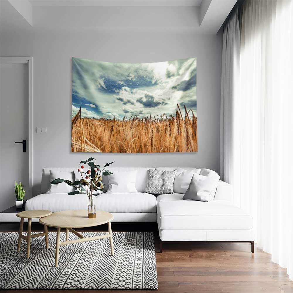 duvar-ortusu-4734-04 Altın Buğday Tarlası ve Gökyüzü Kır Manzarası Duvar Örtüsü Kumaş Baskı 4734