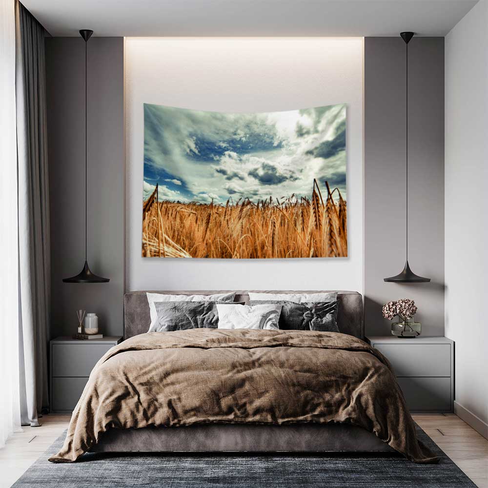 duvar-ortusu-4734-05 Altın Buğday Tarlası ve Gökyüzü Kır Manzarası Duvar Örtüsü Kumaş Baskı 4734