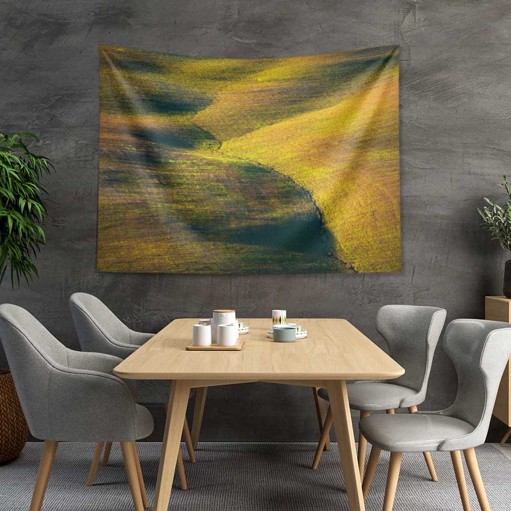 Altın Tarlalar Soyut Kır Manzarası Duvar Örtüsü Kumaş Baskı 4735