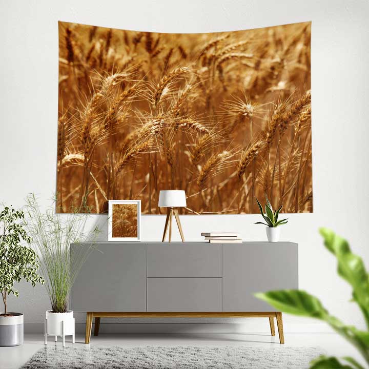 Altın Buğday Başakları Yakın Plan Kır Manzarası Duvar Örtüsü Kumaş Baskı 4739