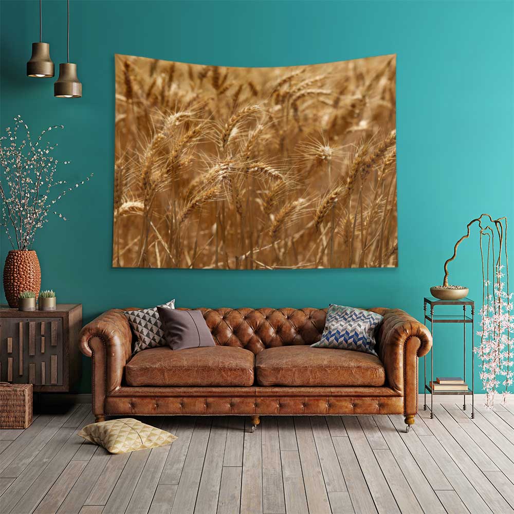 duvar-ortusu-4739-01 Altın Buğday Başakları Yakın Plan Kır Manzarası Duvar Örtüsü Kumaş Baskı 4739