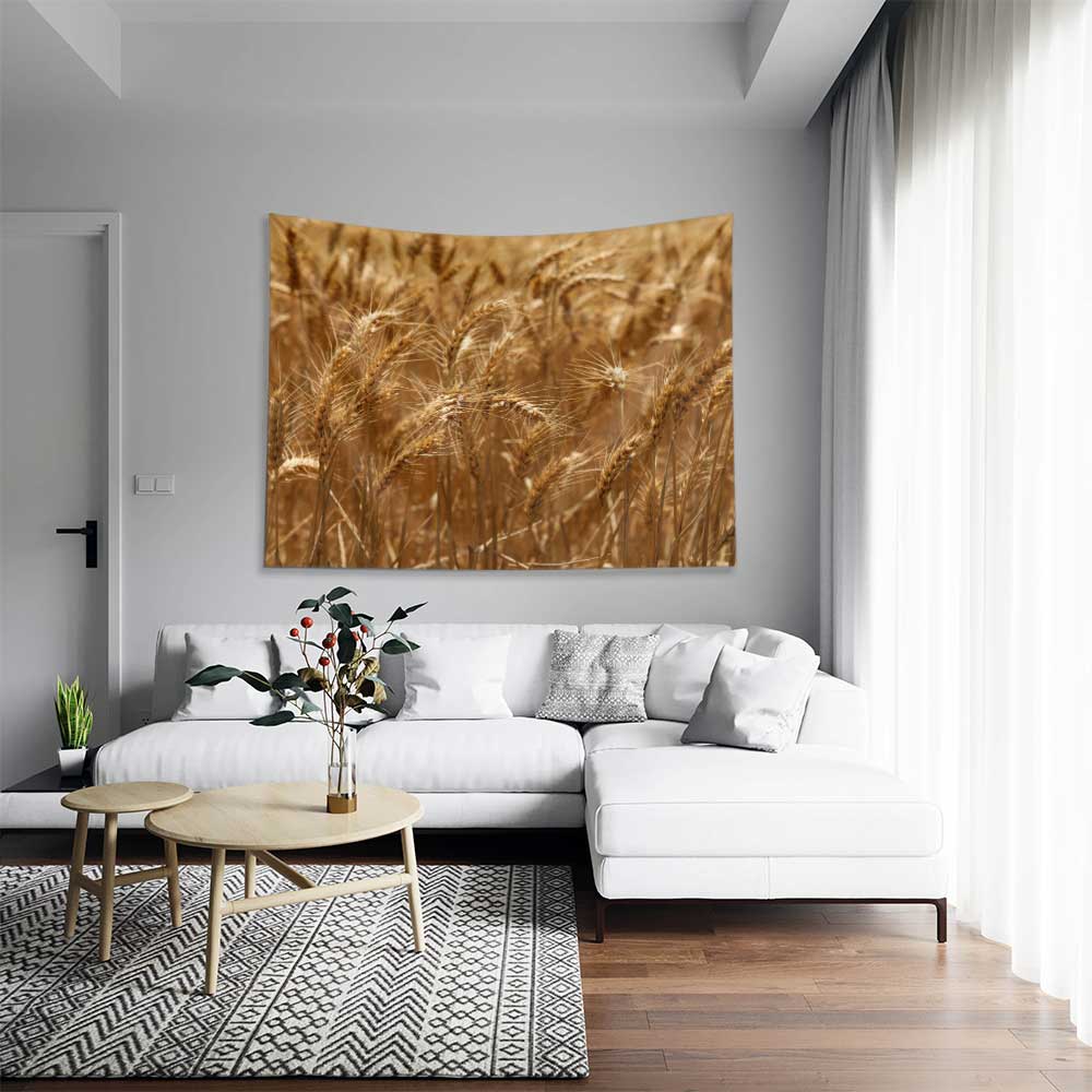 duvar-ortusu-4739-04 Altın Buğday Başakları Yakın Plan Kır Manzarası Duvar Örtüsü Kumaş Baskı 4739
