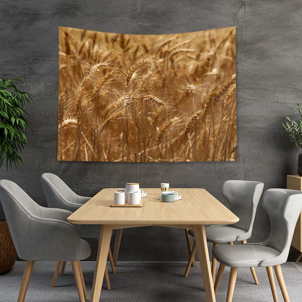 duvar-ortusu-4739-05 Altın Buğday Başakları Yakın Plan Kır Manzarası Duvar Örtüsü Kumaş Baskı 4739