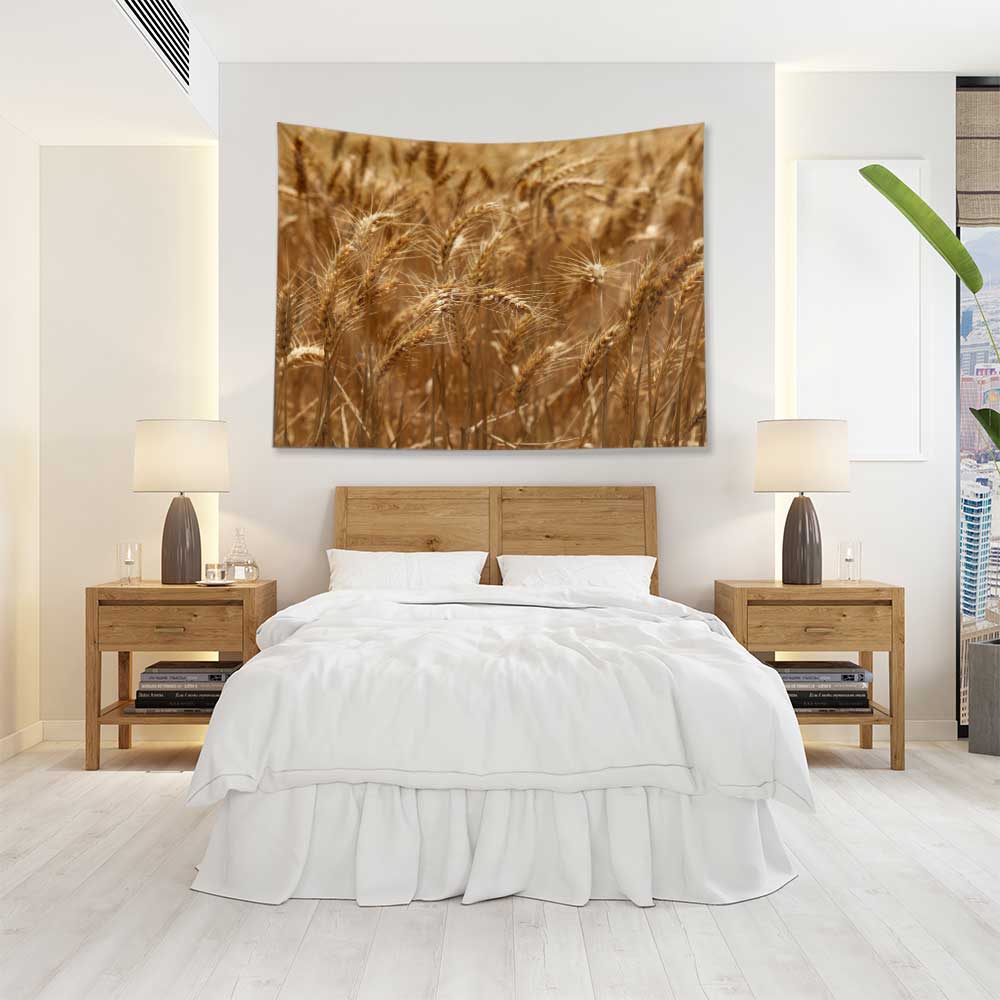 duvar-ortusu-4739-06 Altın Buğday Başakları Yakın Plan Kır Manzarası Duvar Örtüsü Kumaş Baskı 4739