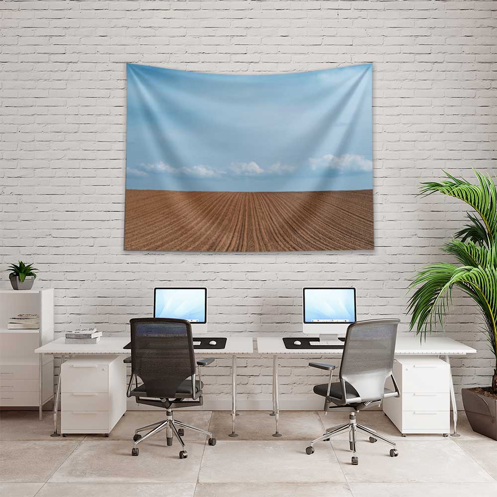 Sürülmüş Tarla ve Gökyüzü Minimal Kır Manzarası Duvar Örtüsü Kumaş Baskı 4740